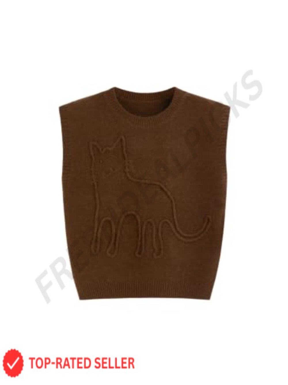 Wool Blend Sweater Vest Cat Sleeveless Cropped Top